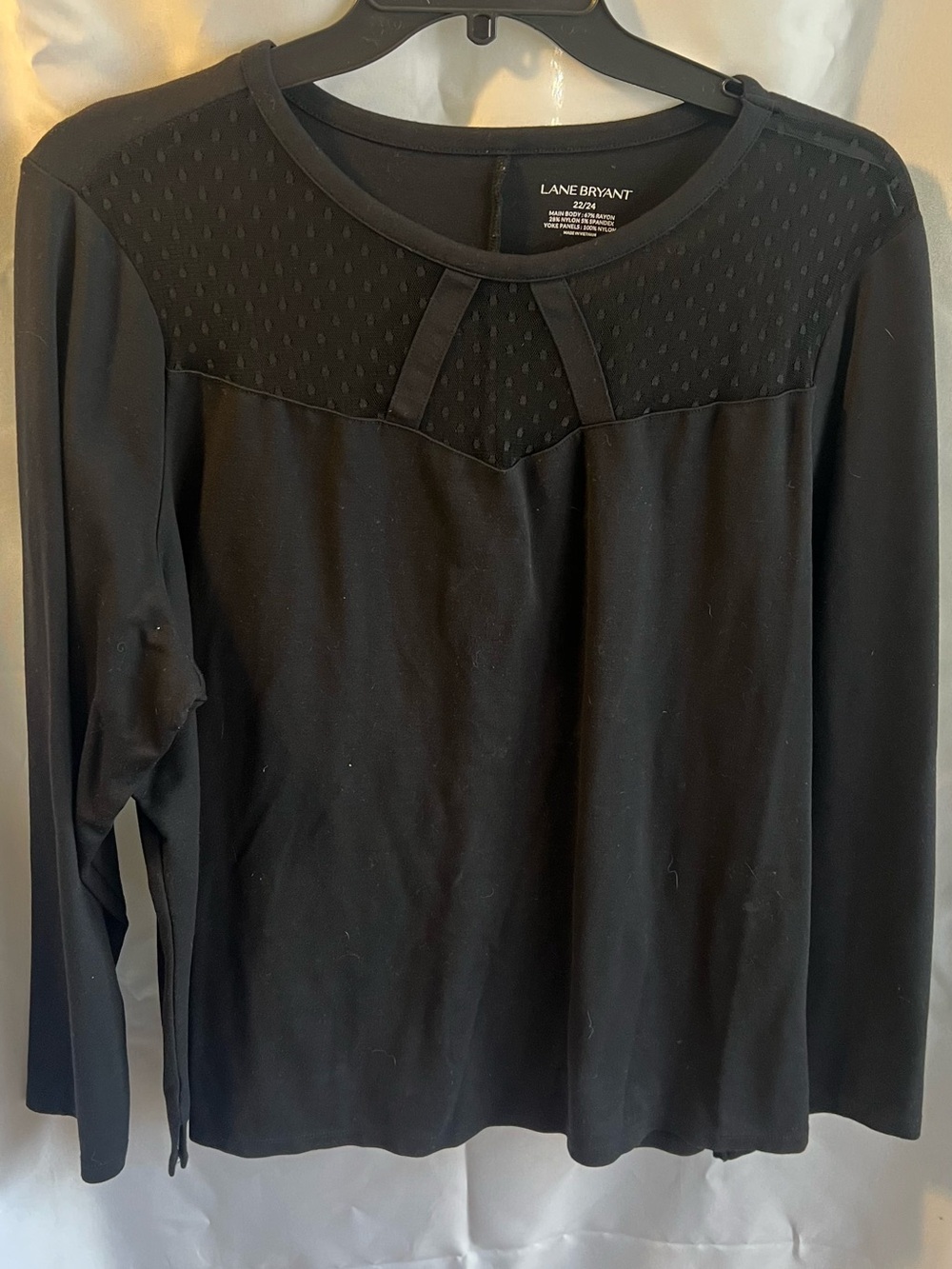 Lane Bryant Black Long Sleeve Yoke Detail Top